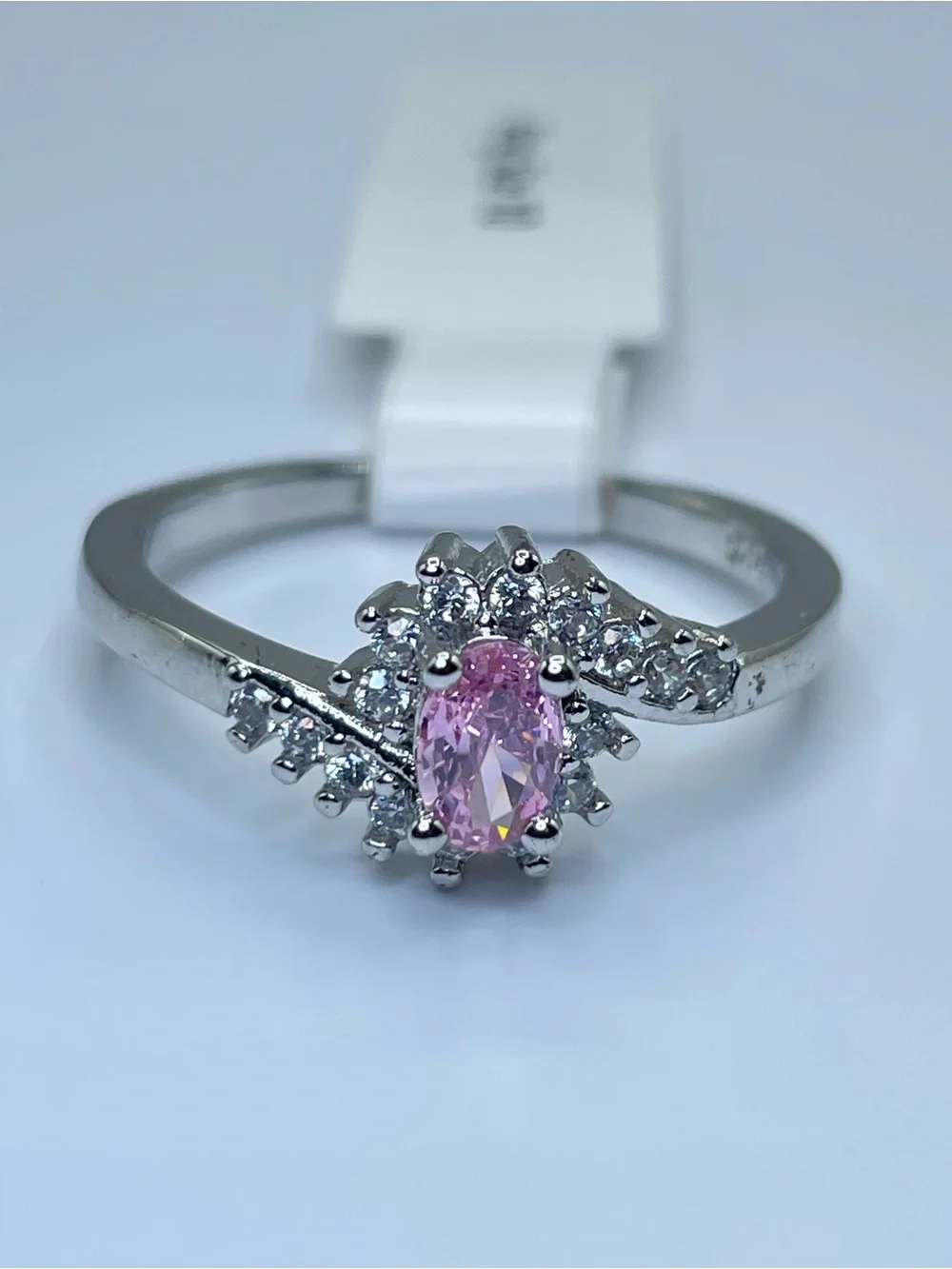 Swarovski Crystal Elements Pink Oval Cut Crystal Halo Dainty Ring Sz 10